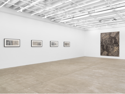 nonconformist%20desk%20stuff/Magenta%20Plains%20Joseph%20Nechvatal%20Show%20Information%20Noise%20Saturation%20November:December%202025/Installation%20photos%20of%20Information%20Noise%20Saturation%20by%20Joseph%20Nechvatal%202025%20Magenta%20Plaains%20NYC/Installation%20view%20of%20Joseph%20Nechvatal%20Informati