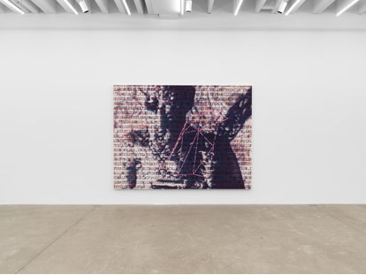 nonconformist%20desk%20stuff/Magenta%20Plains%20Joseph%20Nechvatal%20Show%20Information%20Noise%20Saturation%20November:December%202025/Installation%20photos%20of%20Information%20Noise%20Saturation%20by%20Joseph%20Nechvatal%202025%20Magenta%20Plaains%20NYC/Installation%20view%20of%20Joseph%20Nechvatal%20Informati