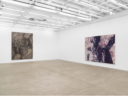 nonconformist%20desk%20stuff/Magenta%20Plains%20Joseph%20Nechvatal%20Show%20Information%20Noise%20Saturation%20November:December%202025/Installation%20photos%20of%20Information%20Noise%20Saturation%20by%20Joseph%20Nechvatal%202025%20Magenta%20Plaains%20NYC/Installation%20view%20of%20Joseph%20Nechvatal%20Informati